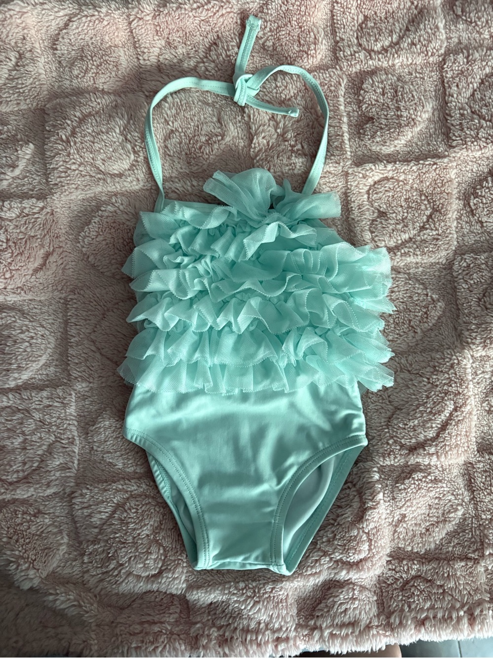 Janie and Jack light blue Ruffle Halter One-Piece Swimsuit 3-6 month